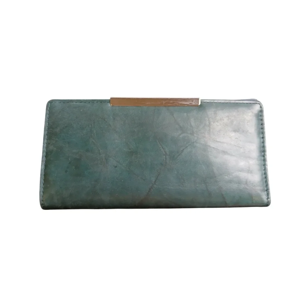 Genuine Leather Long Wallet With Silver Holds 12 Credit Cards, Cash Coins #1548‎